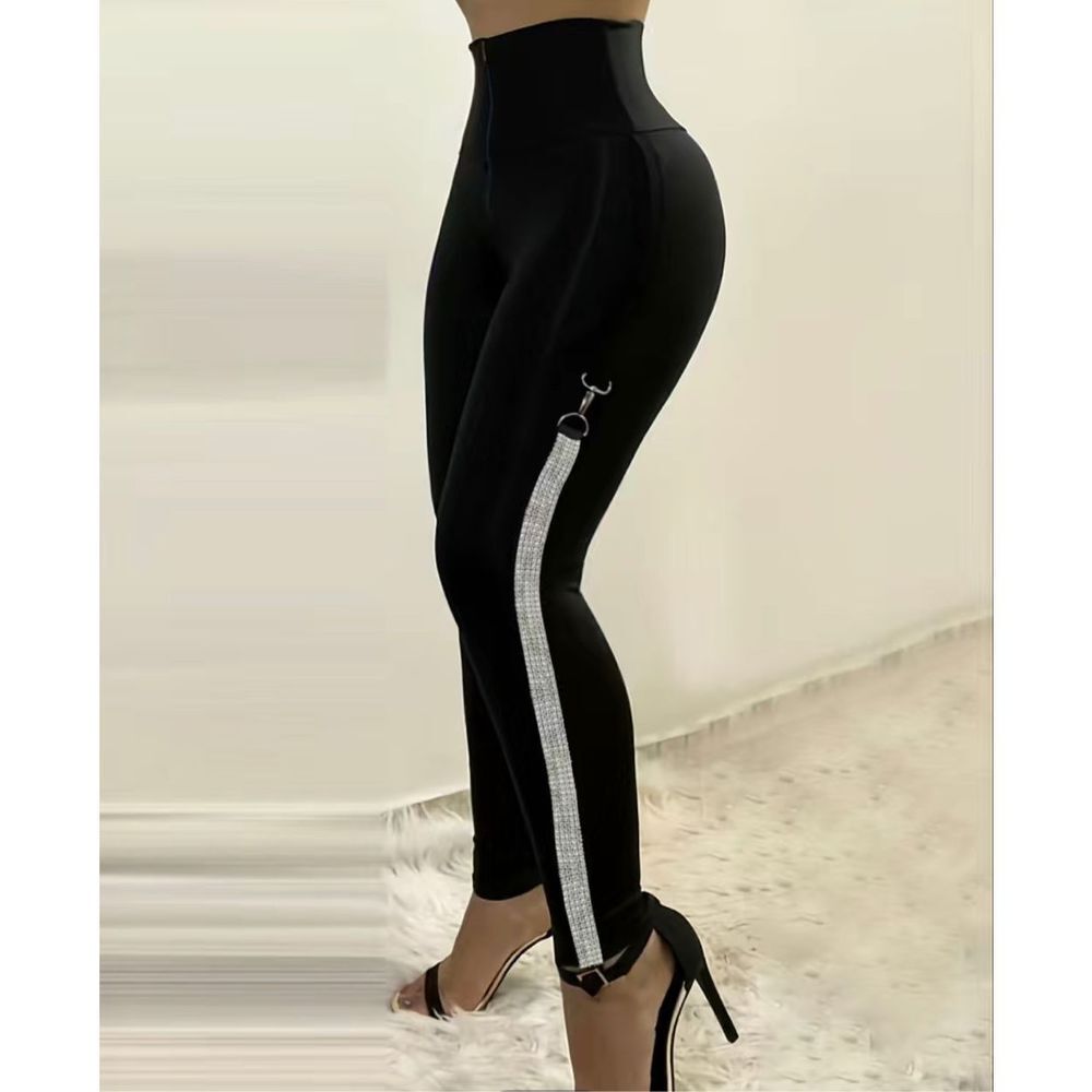 Chicme Women's Plus Size Rhinestone Decor High Waist Skinny Pants